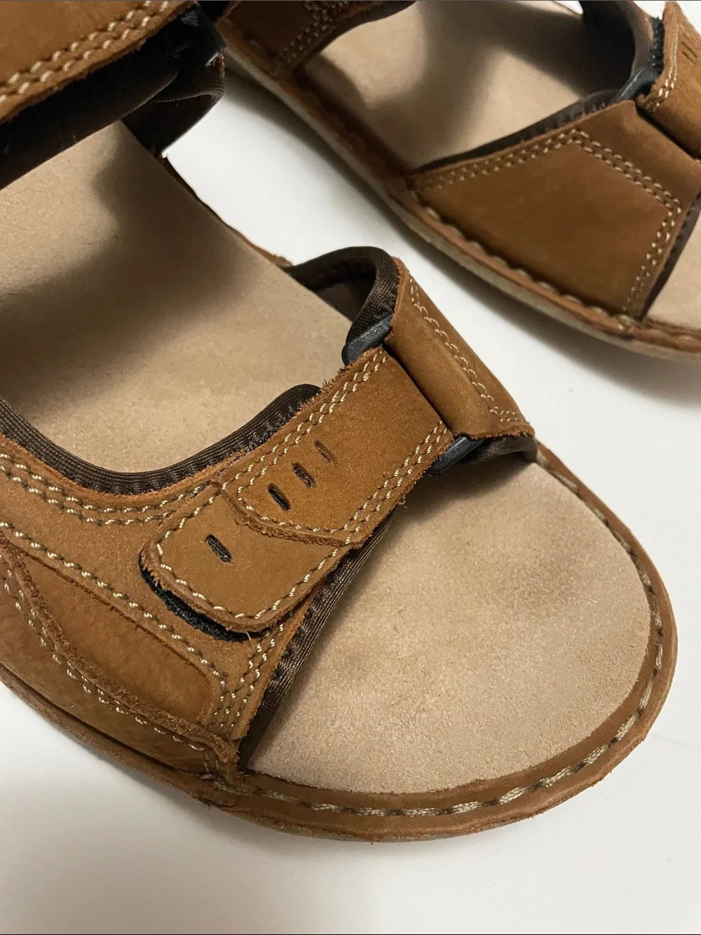 Men’s Hush Puppies Tan Brown Leather Fisherman Sandals Sz 10.5W